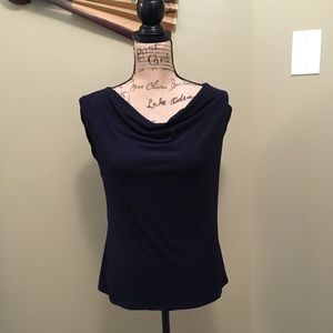 Navy Blue Premise Studio Blouse sz M drape front